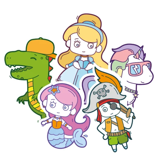 Dino, dinosaurus, eenhoorn, piraten, zeemeermin, prinsessen. Thema's voor de kinderfeestjes van De Feestdoos waarbij kinderen knutselen en een speurtocht doen. Alles uit één doos.