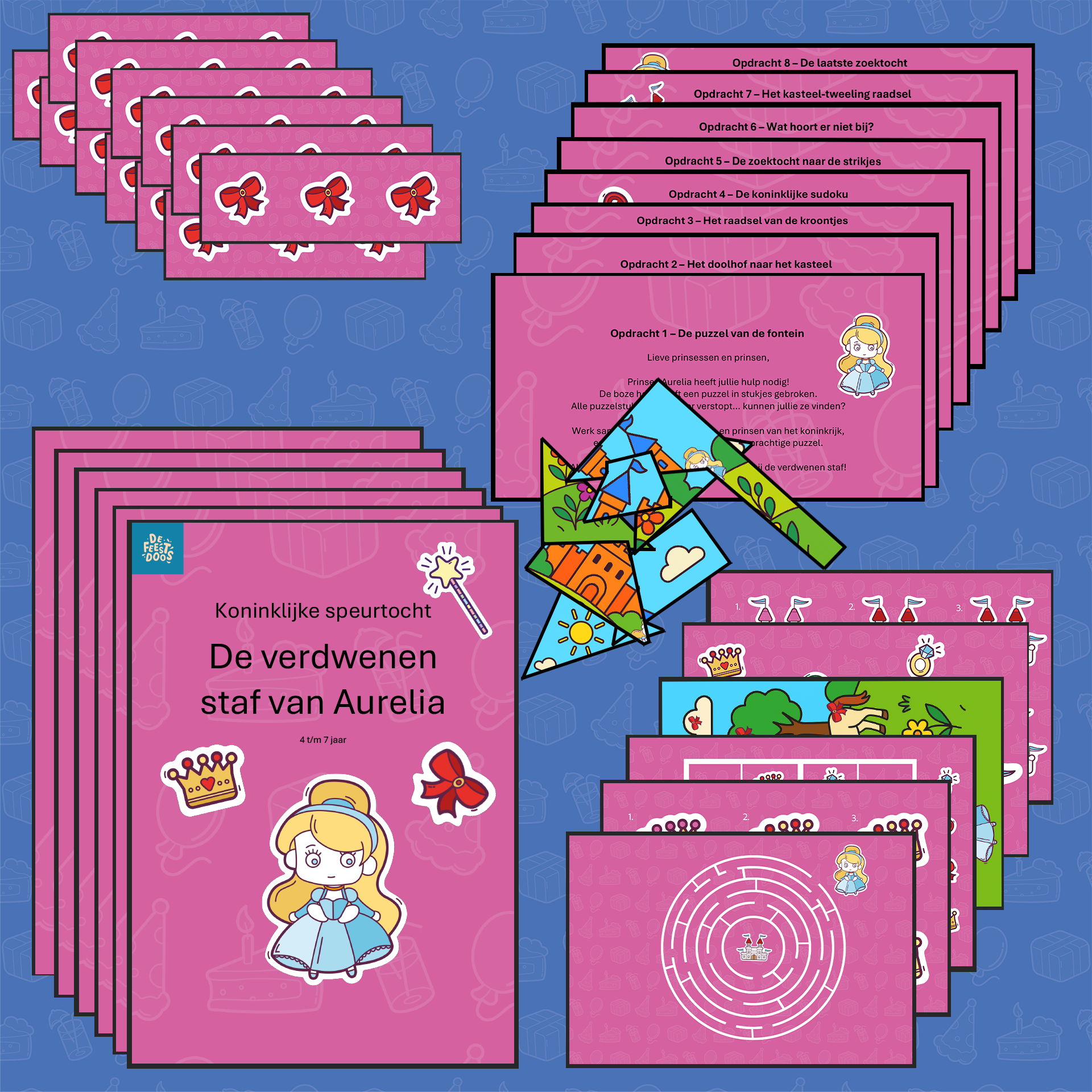 De speurtocht in thema prinsessen van De Feestdoos. Zeer geschikt voor kinderfeestjes/