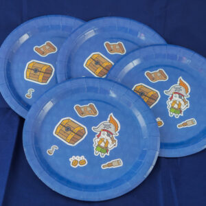 Blauwe bordjes van De Feestdoos met bedrukking van piraten