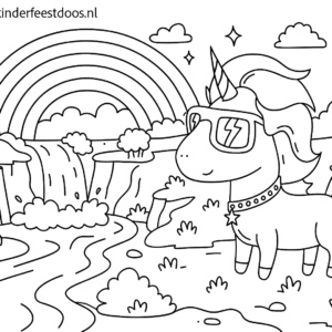 Eenhoornkleurplaat van De Feestdoos