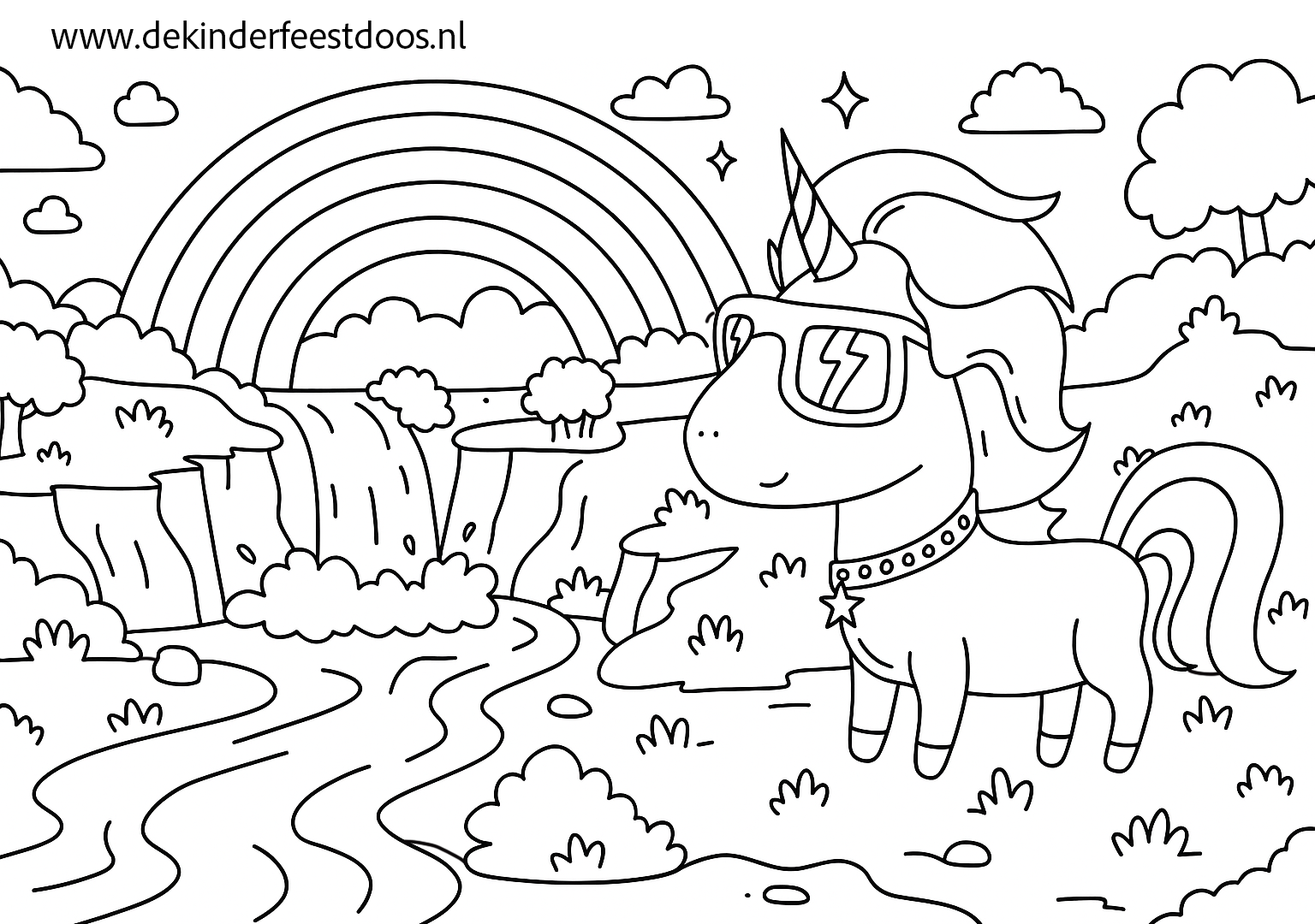 Eenhoornkleurplaat van De Feestdoos