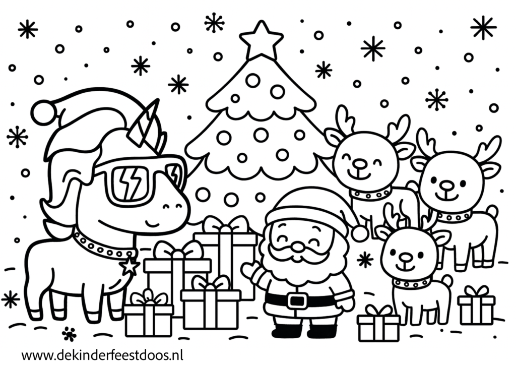 Kleurplaat kerst eenhoorn