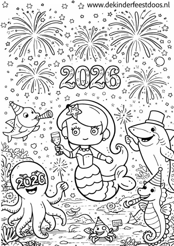 Kleurplaat jaarwisseling De Feestdoos