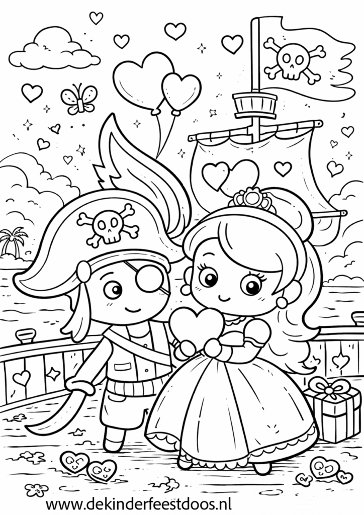 Prinses en piraatkleurplaat De Feestdoos