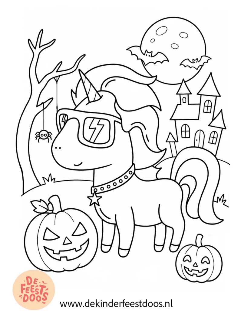 Eenhoornkleurplaat Halloween